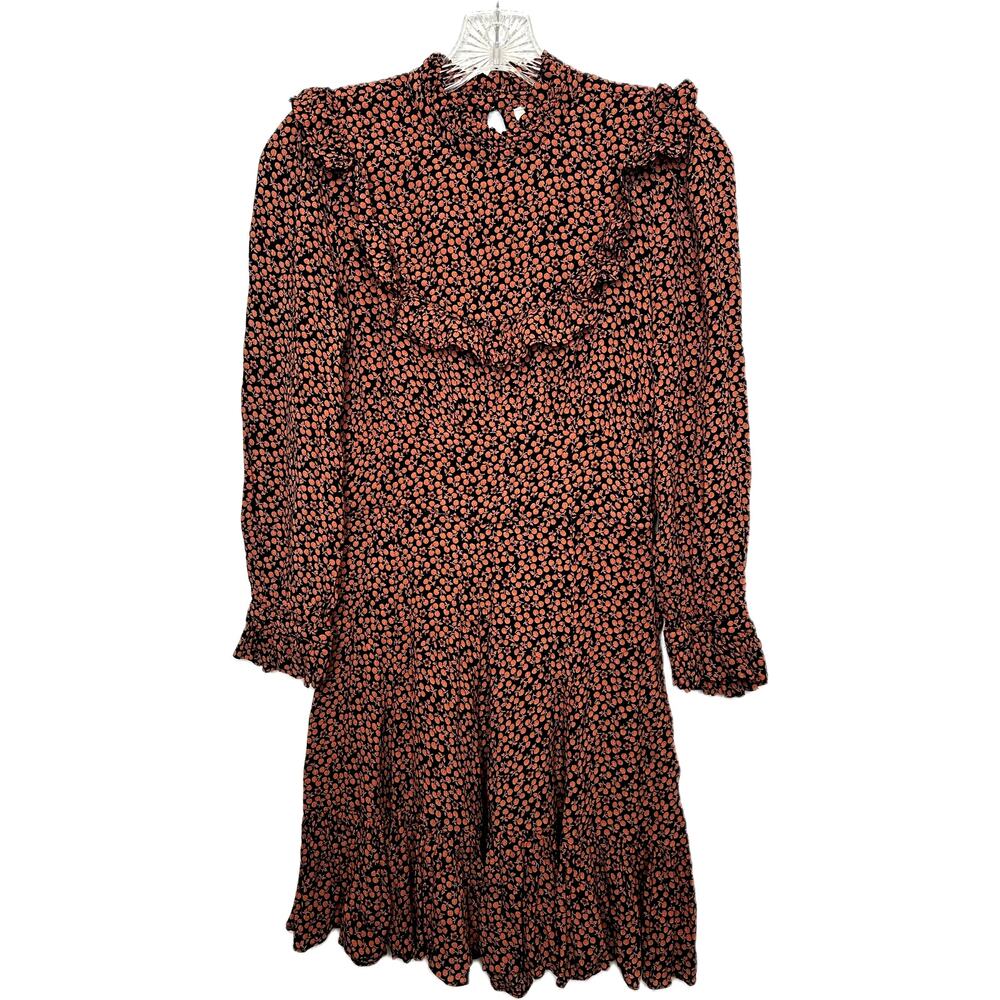 Dôen minuit boho ruffle long sleeve mini dress navy red cherry willow size XS